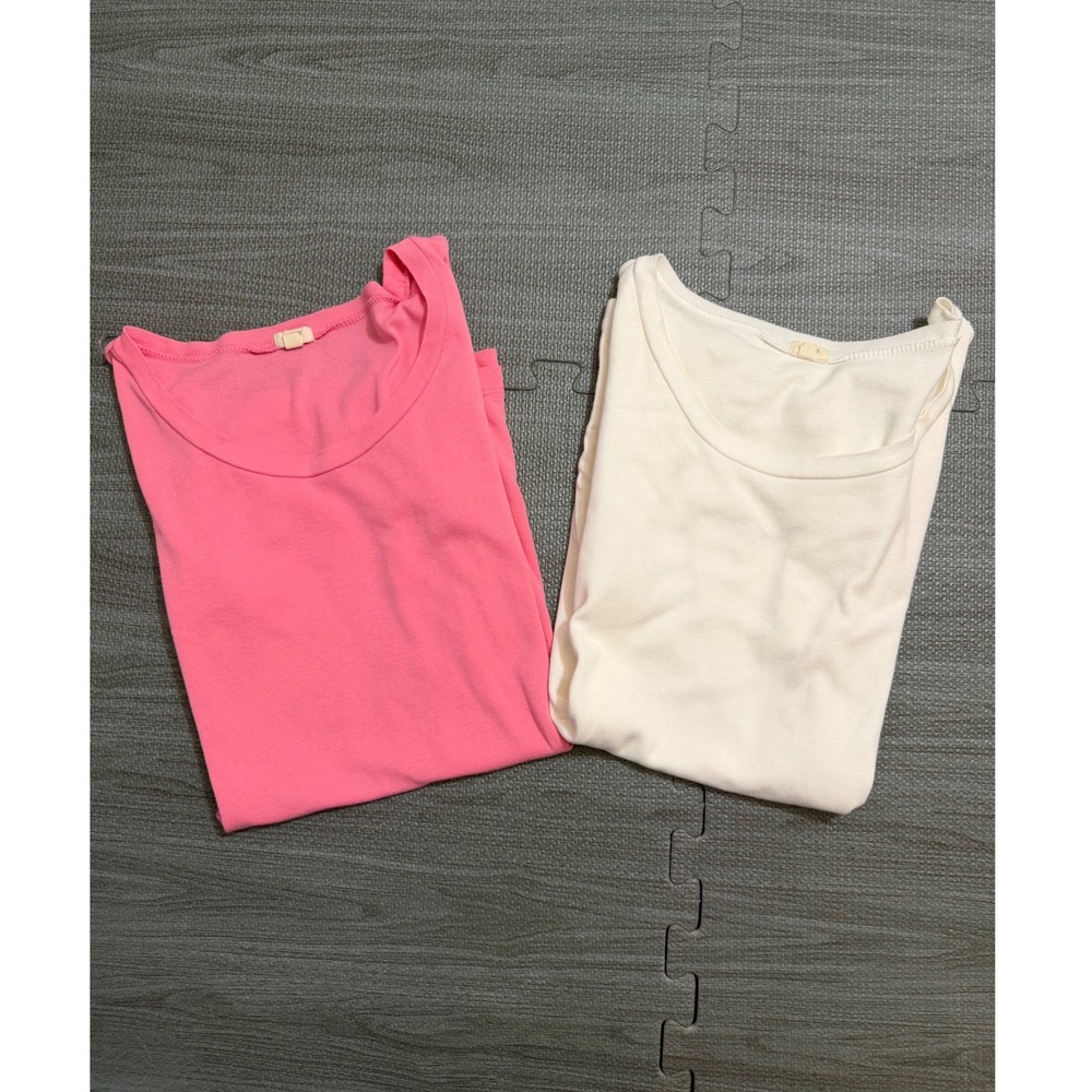 J.Crew Womens 2 Pack Cotton Scoop Neck Short Sleeve Tee Pink White M